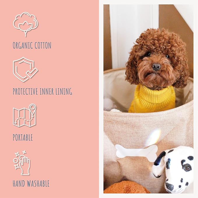Park Life Designs Dog Toy Basket - Stylish Basket for Dog Toys, Storage Solution for Pets Including Cats, Puppies, and Kittens | Capri, Tan, White Bone