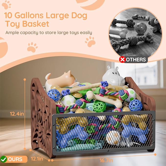 Large Dog Toy Basket,Wood Dog Toy Box,Cat Toy Basket Box | Dogs Toys Storage Bin,Pet Toys Baskets for Living Room Outdoors Organizing Storage