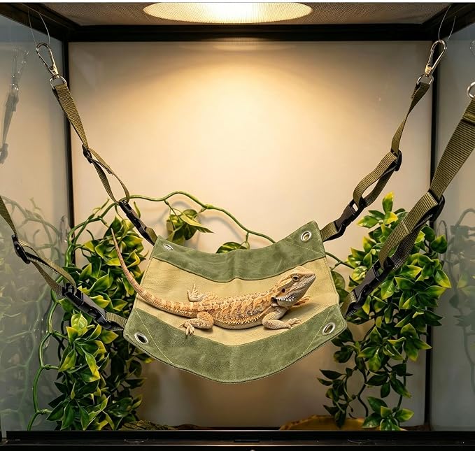 Bearded Dragon Hammock, Reptile Climbing Bed, Gecko Rest Stand | Breathable Oxford Cloth Stable Lounger with Hanging Hooks, for Lizard Frog Turtle Small Snake Tarantulas Chameleon Geckos