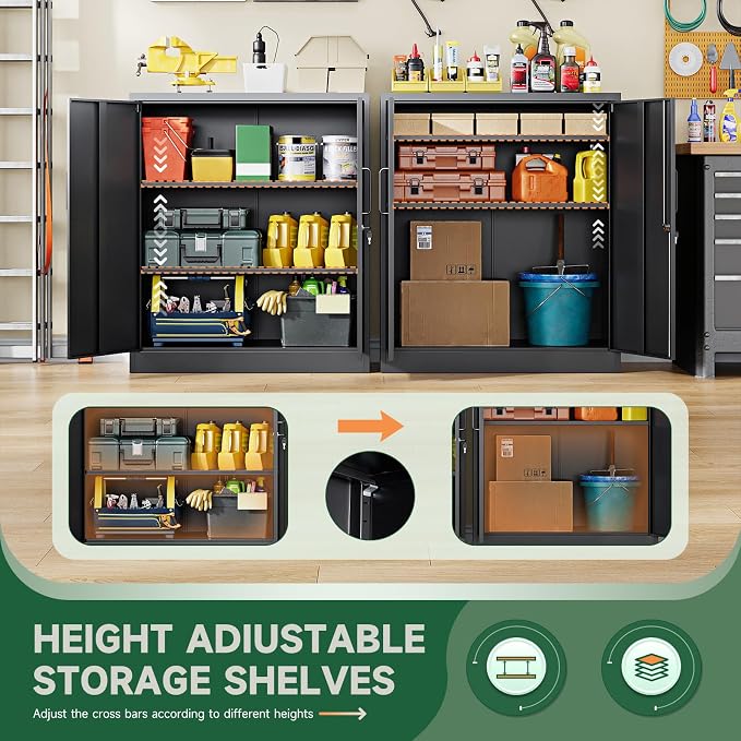 Metal Storage Cabinets with Lock, Small Locker Steel Cabinets, Adjustable Shelves 2 Doors for Home,Office, Warehouse,Garage(Black-36)