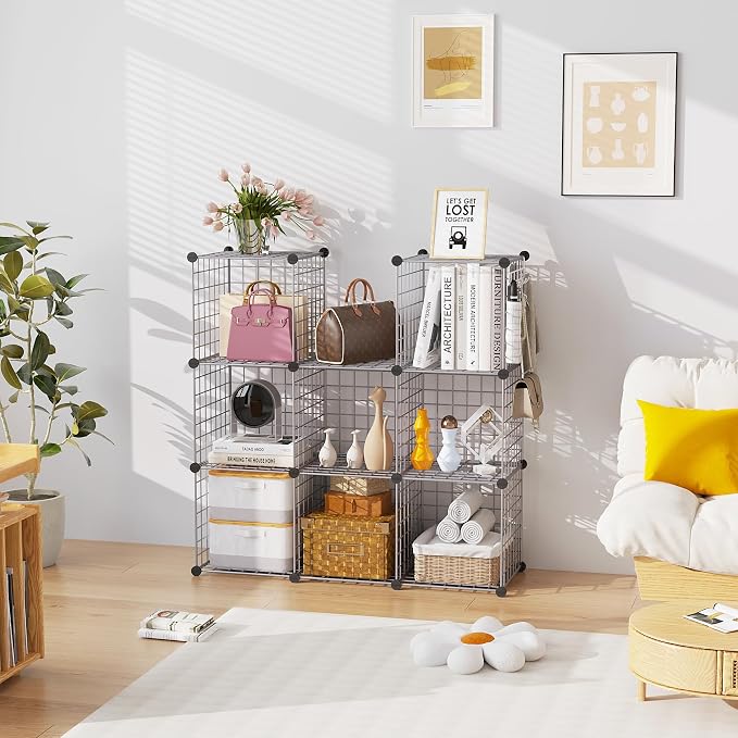 C&AHOME Wire Cube Storage, 8 - Cube Organizer Metal C Grids, Silver Gray | Modular Shelves Units, Closet Organizer, Storage Bins Shelving, Ideal for Home, Office, Living Room