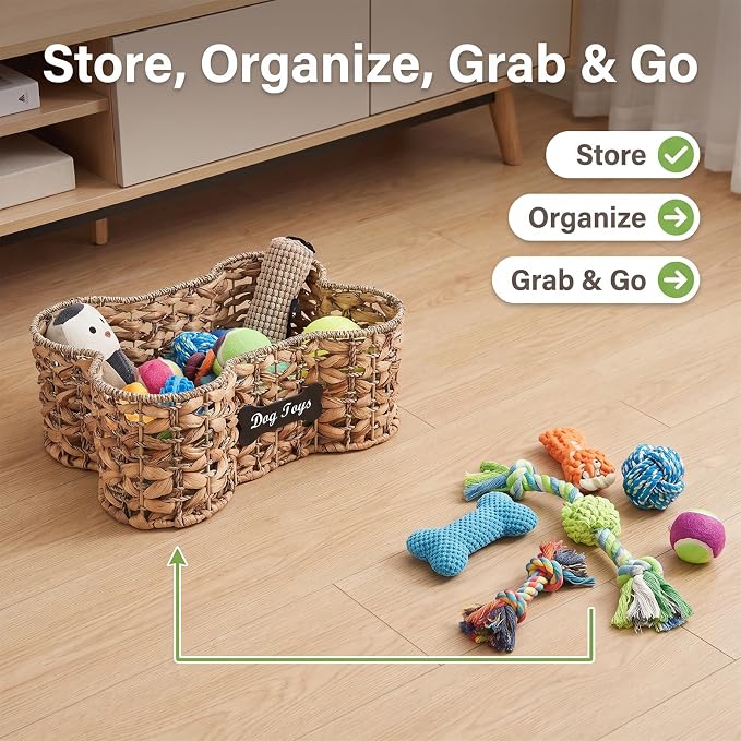 dog bone basket dog toy box Natural Seagrass & Rush Grass | Organizer Pet Storage Collection, Dog Toy storage,dog bone basket Woven CAT Toy Storage Organizer,Bone Shape Handwoven