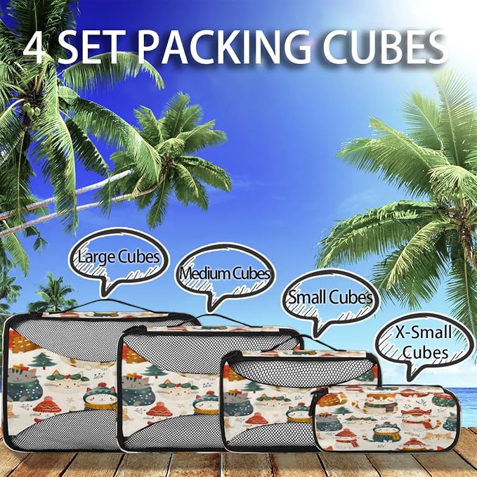 Packing Cubes for Travel, Christmas Travel Luggage Packing Organizers for Women Men, Large Custom Toiletries Bag for Cosmetics Toiletries, Cute Cat