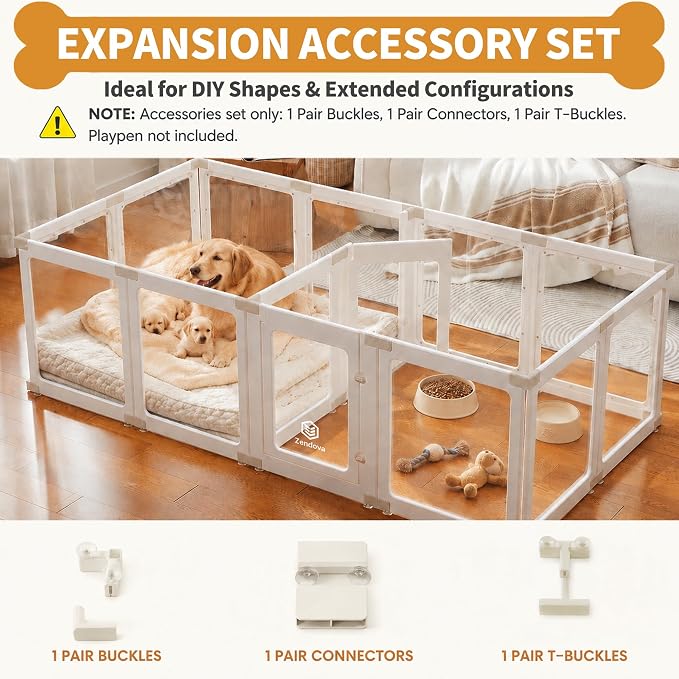 Khaki Buckles Only for Zendova Acrylic Dog Playpen Indoor | DIY Kit Expansion Buckles, Easy Assemble, Durable Replacement Parts for This Set Only, 2 Buckles & 2 Connectors & 2 T-Buckles