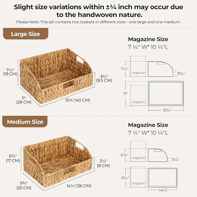StorageWorks Pantry Baskets for Organizing, Hyacinth Storage Baskets,2-Pack | Pantry Organizers and Storage with Built-in Handles, Wicker Storage Baskets for Shelves, Wicker Baskets for Organizing