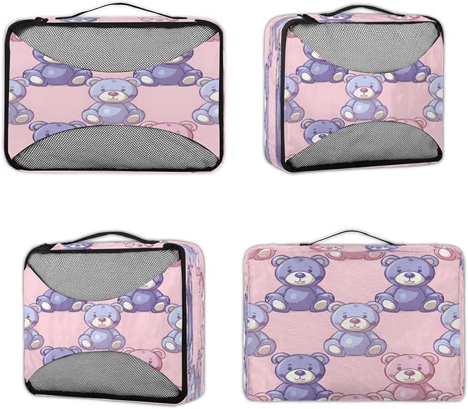 Packing Cubes for Travel, Teddy Bear Travel Luggage Packing Organizers for Women Men, Large Custom Toiletries Bag for Clothes Shoes, Cute Bear Dolls Print
