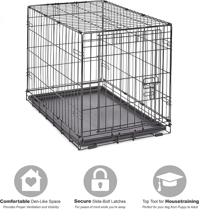 New World by Midwest 30-Inch Single Door Crate, Medium Breeds, 21-40 lbs | Folding Dog Crate, Leak-Proof Tray & Secure Latch, Portable, Durable & Easy to Assemble