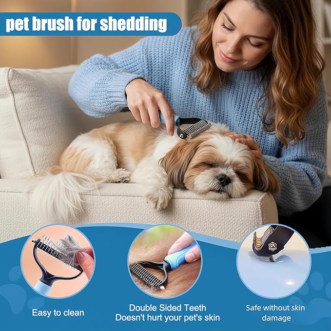 19PCS Dog Bath Kit & Dog Brush Kit - Professional Pet Grooming Tools Set for Dogs & Cats, Includes Shedding Brush, Bath Scrubber & Dematting Combs - Complete Dog Washing Essentials Blue