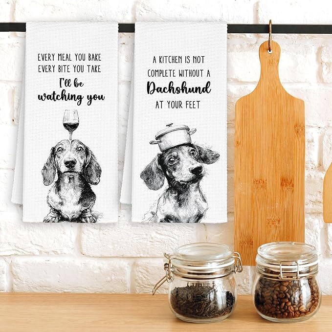 Funny Dog Dachshund Kitchen Towels Set of 2, A Kitchen Is Not Complete Hand Towels Decor for Bathroom, Cute Dish Towel Gifts for Dog Lovers,Rustic Tea Bar Waffle Towel for Dining Room 16x24in