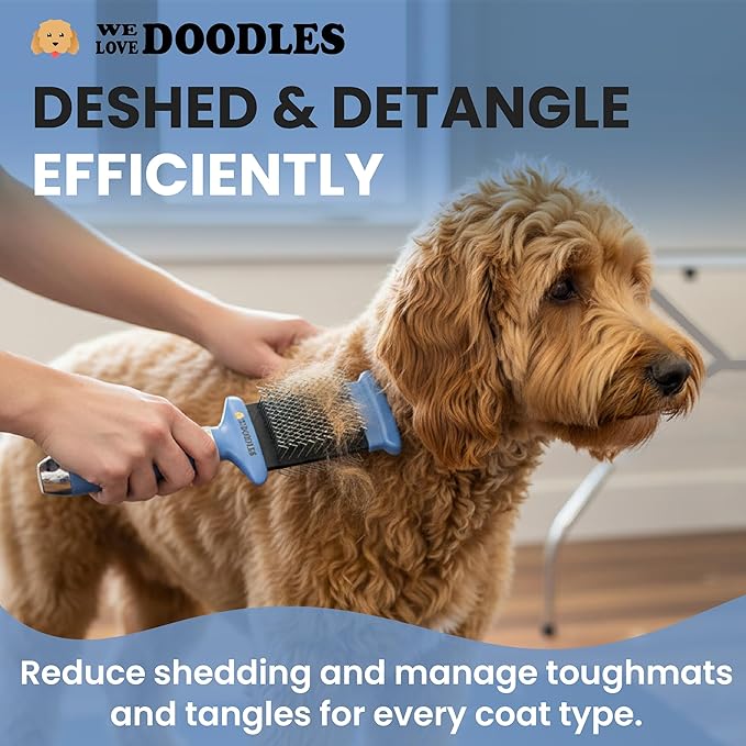 Double-Sided Slicker Brush for Dogs, Dematting & Deshedding Dog Brush, Dog Grooming Supplies, Long Pin Detangler for Short Hair & Long Hair Pets, Poodles, Doodles, & Goldendoodles (Large)