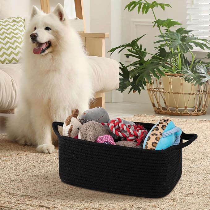 OIAHOMY Woven Basket, Gift Basket Empty with Gift Bags and Ribbons, Rope Baskets for Baby Showers, Storage Baskets with Handles for Nursery, Pet Toy Organizer- Black