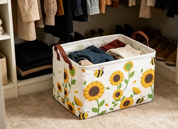 Rectangular Sunflower Baskets Gift Basket Empty Storage Bin Organizer Box Room Decor for Home(Sunflower)