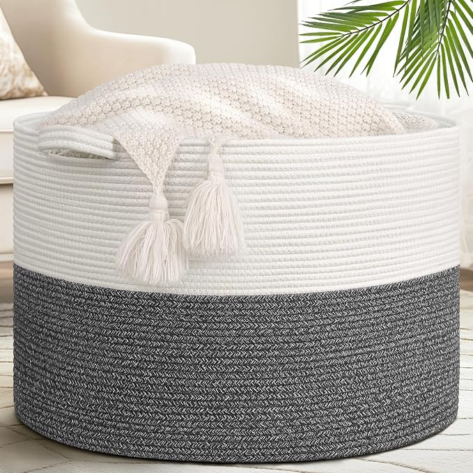 Goodpick 115L Extra Large Storage Basket for Blankets Toys for Nusery Room | c In Woven Basket for Storage, Kids Toy Storage for Playroom, Laundry Basket for Towels, Gray