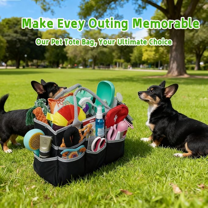 Pet Grooming Bag, Dog Grooming Organizer Tote with 10 Pockets, Dog Storage Organizer with Sturdy Handle for Grooming Supplies, Toys, Treats, Leash (Bag ONLY) (Black)