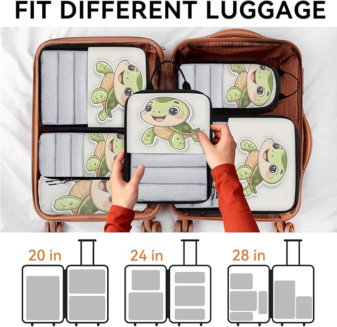 Cute 6 Set Compression Packing Cubes Sea Turtle Expandable Packing Organizer for Travel Accessories Luggage Suitcase Bag