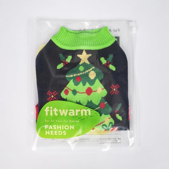 Fitwarm Cozy Dog Christmas Sweater, Thermal Winter Clothes for Small Dogs, Boy & Girl, Holiday Pet Apparel, Black, Red, Green, Yellow, XS