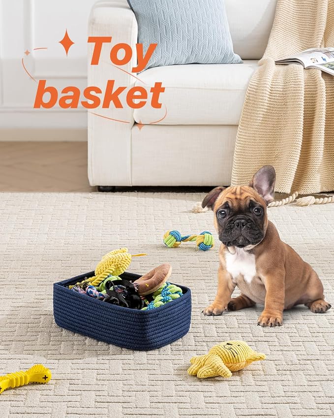 KALLAX Small Woven Storage Basket for Organizing, 12 x 8 x 4.5 inch, 3 Pack | Shelf baskets for closet organization, toy storage and home decor, Perfect as empty gift baskets for holidays, Navy Blue