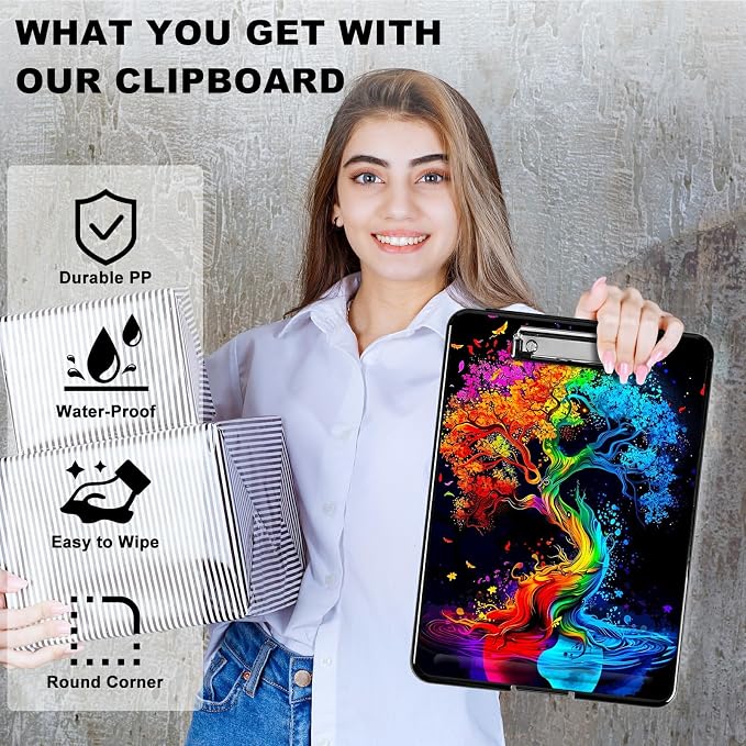 Red Blue Tree A4 Clipboard with Storage Pen Holder, Clipboards Organizer Nursing Clipboard Foldable File Folder Plastic Clipboard Folio Clip Board for Office Students Classroom Doctor