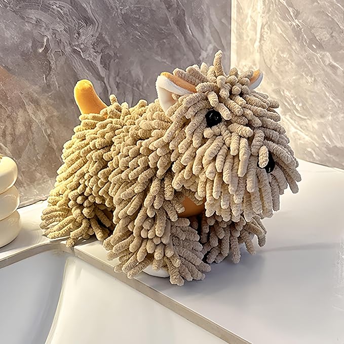 Cute Puppy Chenille Hand Towel for Bathroom Kitchen 10.2x5.1 Inch Fluffy Soft Absorbent Chenille Towel Funny Hand Towels Gift for Women Dog Lovers (Brown)
