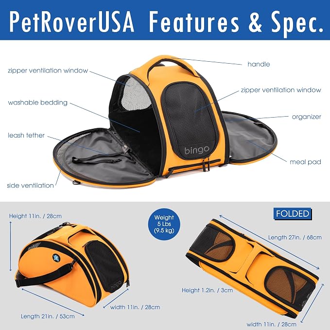 HPZ-PR America HPZ Bingo Multi-Functional Pet Travel Carrier Bag/Organizer/Car Seat/Bed/Airline Approved (Sunrise Orange - Bag Only)