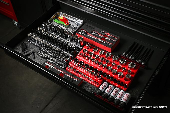 ARES 60035 3-Pc 1/4,3/8,1/2-In Red/Green SAE Magnetic Socket Organizer | Part No. 60035; RED -Includes 1/4 in, 3/8 in, 1/2 in Socket Holders