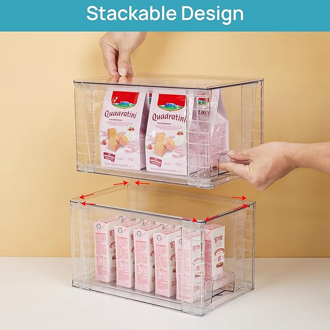 Vtopmart 8pcs Clear Organizers and Storage Bins with Lids and 4Pack Large Stackable Kitchen Pantry Storage Drawers