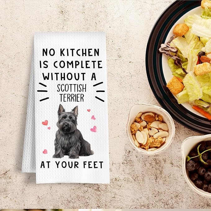 Funny Scottish Terrier Hand Towels for Kitchen Home Bathroom Decor, A Kitchen is Not Complete Without A Scottish Terrier Dish Towel, Dog Lovers Gift, 16×24 Inch