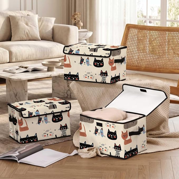 Stackable Storage Bins with Lids,Closet Organizers Fabric Box for Home and Office,Blanket Clothes Organizers,Under Bed Storage Containers 3 Pack