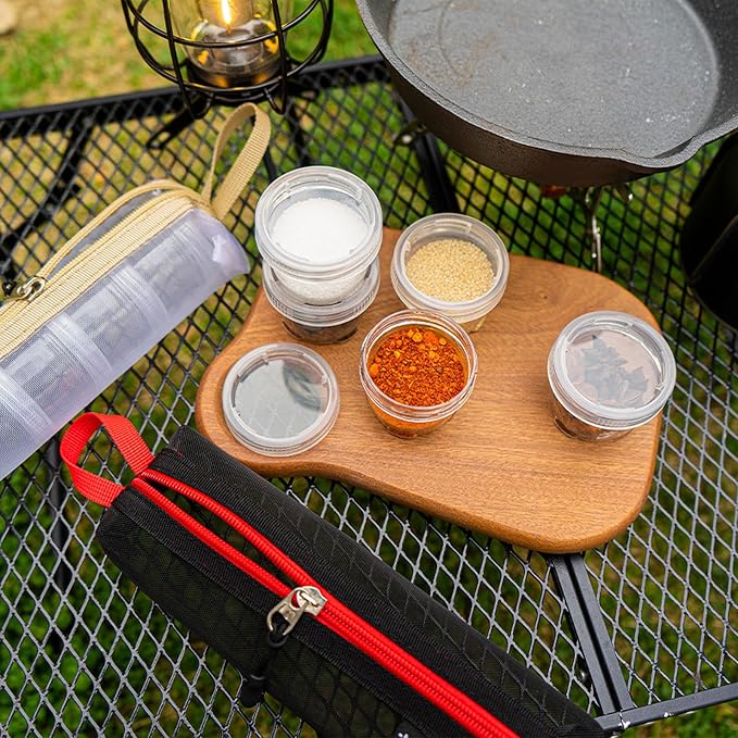 Camping Kit Travel Seasoning Container Bag with 5 Clear Bottles Outdoor Portable Organizer Jar