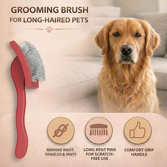 Slicker Brush for Dogs, Dog Brush for Shedding Massaging, Doodle Brush for Long Haired Dogs with Extra Long Pins to Effectively Remove Tangles, Knots and Mats (LARGE) (Coral, Large)
