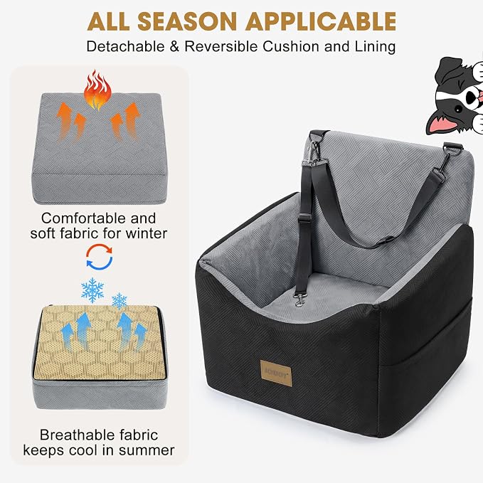 JOEJOY Dog Car Seats for Small Medium Dogs Under 35lbs, Dog Booster Seat with Detachable Washable Cover and Cushion, Memory Foam Pet Car Seat with Safety Belt and Storage Pockets (BLG)
