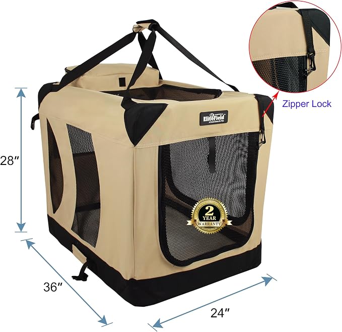 EliteField 3-Door Soft Dog Crate with Bed & Carrying Bag (2-Year Warranty) | 3 Mesh Doors, Steel Frame, Removable & Washable Crate Cover and Bed Cover, Storage Pockets, Indoor/Outdoor, Foldable
