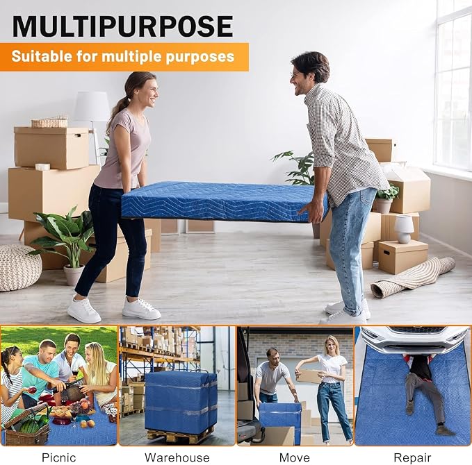 5 Pack Moving Blankets 40x72in Heavy Duty Padded Packing Furniture Blankets for Moving Supplies Shipping Protecting Furniture