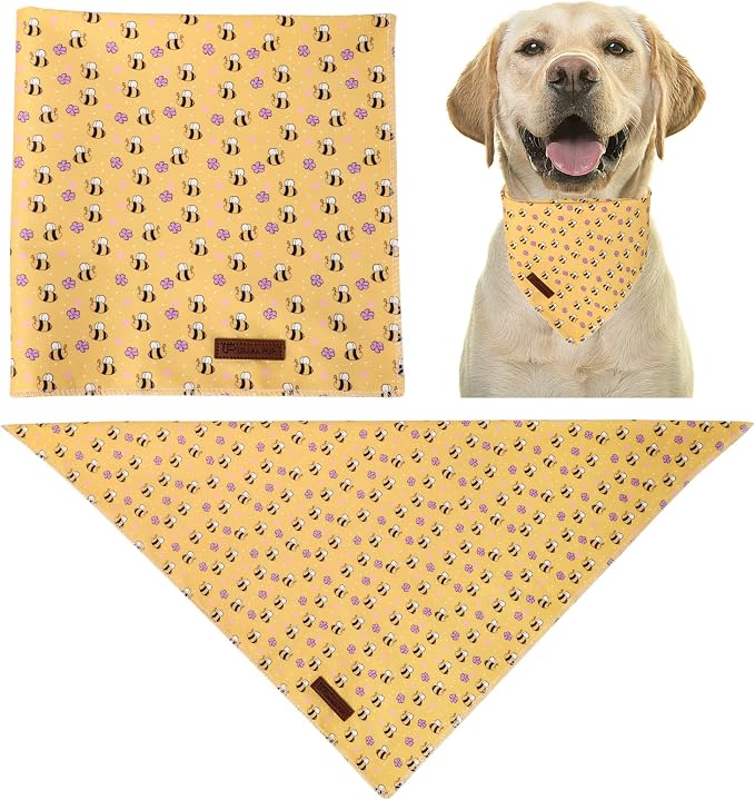 Bee Dog Bandana, Spring Summer Puppy Bandana for Small Medium Dog, Cotton Bee Floral Pet Triangle Bid Scarf Kerchief for Girl Boy Dogs or Cats
