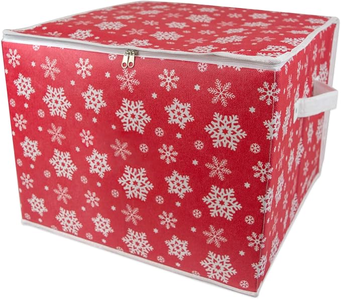 DII Christmas Storage Containers Collection Zippered with Dividers, Ornament; Large, 16x16x13, Snowflakes