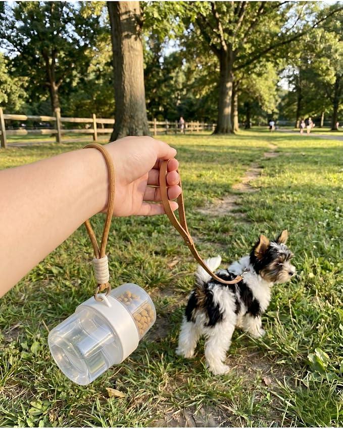 Portable Pet Travel Water Bottle and Food Container - 2-in-1 Detachable Dog Travel Cup for Walking, Hiking and Traveling - Leak-Proof, BPA Free & Food Grade Safety Material (Gray, Small Size)