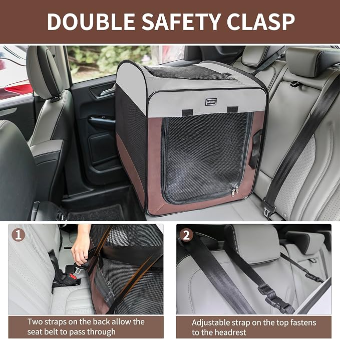 Dog Kennels and Crates for Medium Dogs, Portable Pop Up Indoor Pet Cage with Sturdy Wire Frame, Collapsible Travel Crate Soft Sided Cat Bag Escape Proof (Brown, 24.0" L x 16.0" W x 19.0" H)