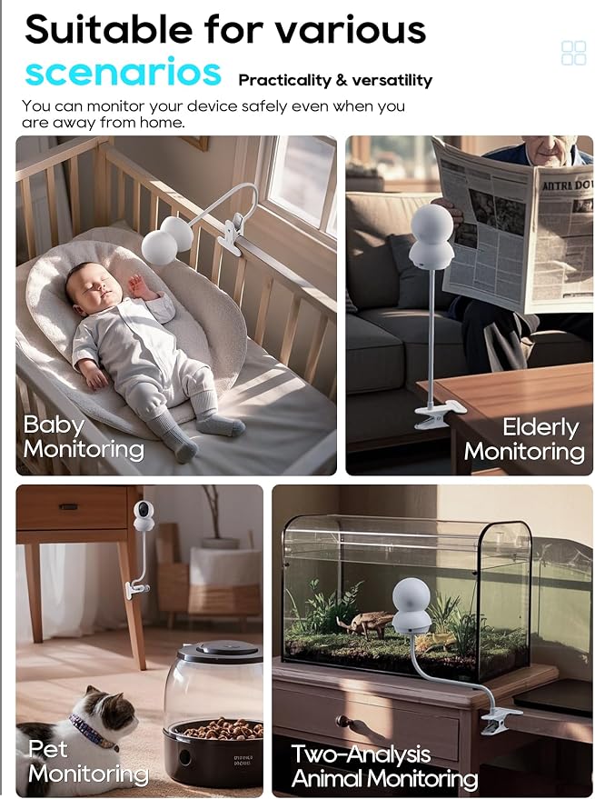 Baby Monitor Mount - Universal Adjustable Baby Camera Clip Mount for Nanit, Hello Baby, Nanit Pro, Kasa & Most Baby Monitors, Attaches to Crib Cot Shelves or Furniture