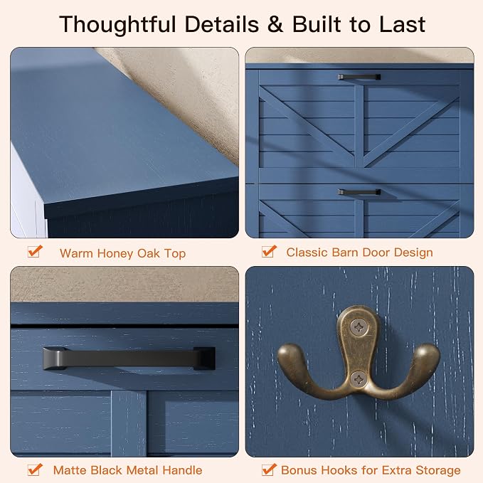 Shoe Cabinet for Entryway, 3 Flip Drawers Shoe Storage Cabinet with 3-Tier Adjustable Shelves, Ultra Slim Freestanding Hidden Shoe Organizer with Barn Door Design, Navy Blue