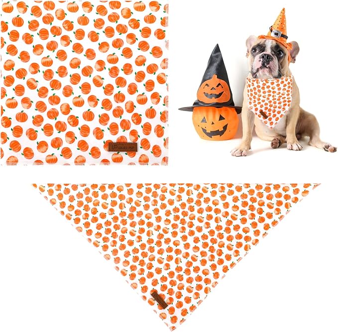 Halloween Pumpkin Dog Bandana, Halloween Triangle Bid Scarf with Pumpkin Pattern, Cotton Pet Kerchief for Girl Boy Dogs or Cats, Cute Puppy Bandana Fancy for Dogs