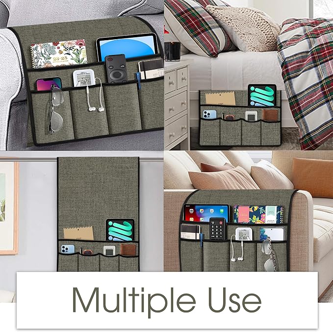 Joywell Armrest Organizer Remote Holder, Desert Sage | For Recliner Armchair, Couch Sofa Arm Chair Caddie, 6 Pocket Storage, For Magazine, iPad, Phone