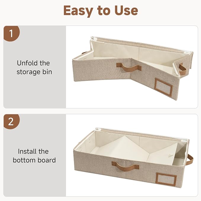 StorageWorks 5 Inch Low Profile Under Bed Storage Containers with Clear Lid | Reinforced Structure, Resists Sagging, Handles & Label Holder, Foldable Stackable Closet Storage for Clothes, Blankets, Toys