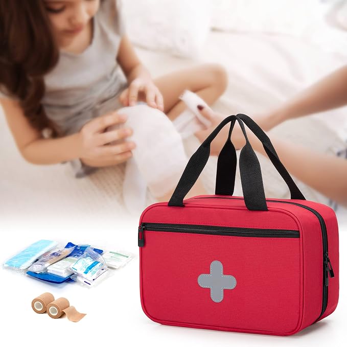 Empty First Aid Kits Case, Portable Emergency Kit Organizer, Red | Medical Bag for Emergency Supplies and Pill Bottles, Large Capacity, for Hiking, Camping, Car, Travel, Home and Outdoor