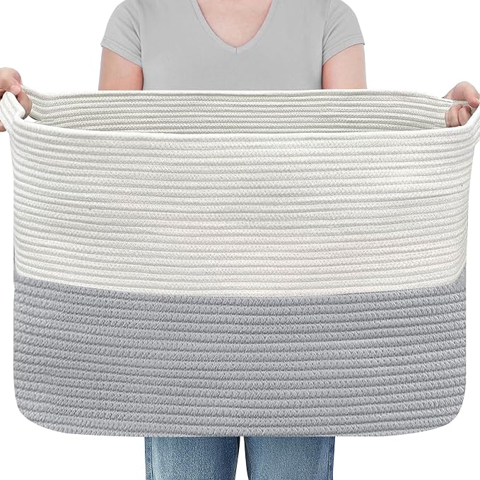 MEGASKET XXXXL Blanket Basket, 25" x 16" x 16"(108L) Rectangle Basket for Blankets Living Room, Extra Large Wicker Woven Blanket Pillow Storage Bin, Soft Kids Dog Toy Box Storage Bin Organizer