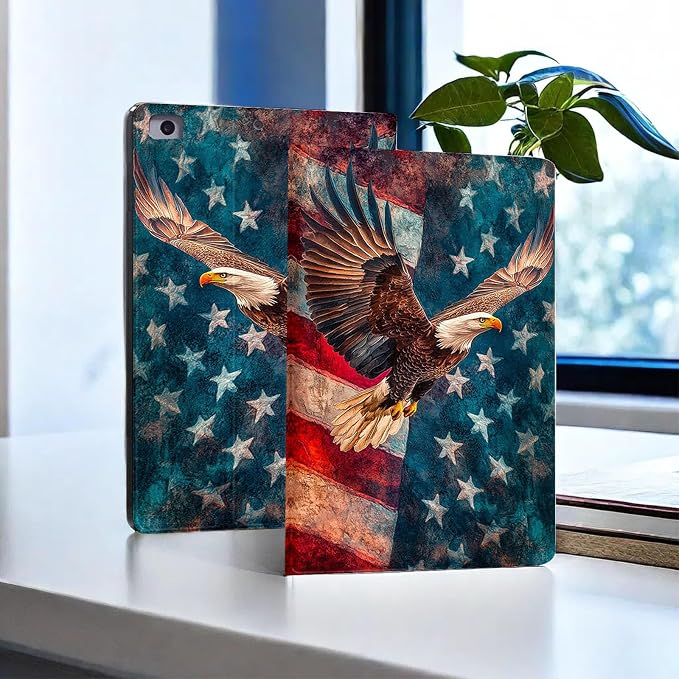 for Microsoft Surface Pro 7 Plus,Surface Pro 7/6/5/4 12.3" Tablet Case,Auto Wake/Sleep,Adjustable Stand Protective Cover - American Flag Eagle