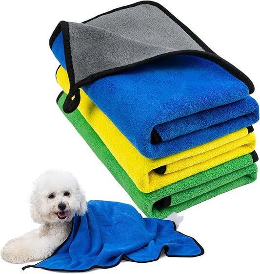 MICOOYO Dog Towels for Drying Dogs 3 Pack, Ultra Absorbent Microfiber Pet Bath Blanket | Quick Dry Towel for Dogs and Cats, 20"x40", M