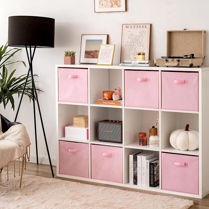 GRANNY SAYS 13x13 Cube Storage, Pink Storage Cube Organizer Bins, 6-Pack | Collapsible Storage Boxes with Thickened Base Plate, Sturdy Handles, Decorative Baskets for Shelves, Closet