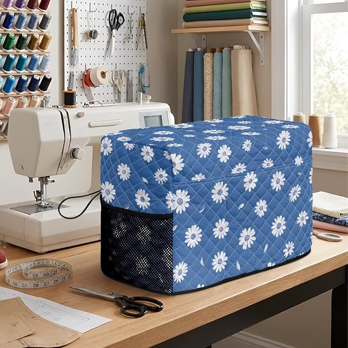Sewing Machine Cover Polyester Febric Fresh Daisy Floral Print | Dust Pet Hair Protection,Quilting Design,Fits Standard Singer,Brother Janome Machines,Protecting Decorating Your Sewing Space