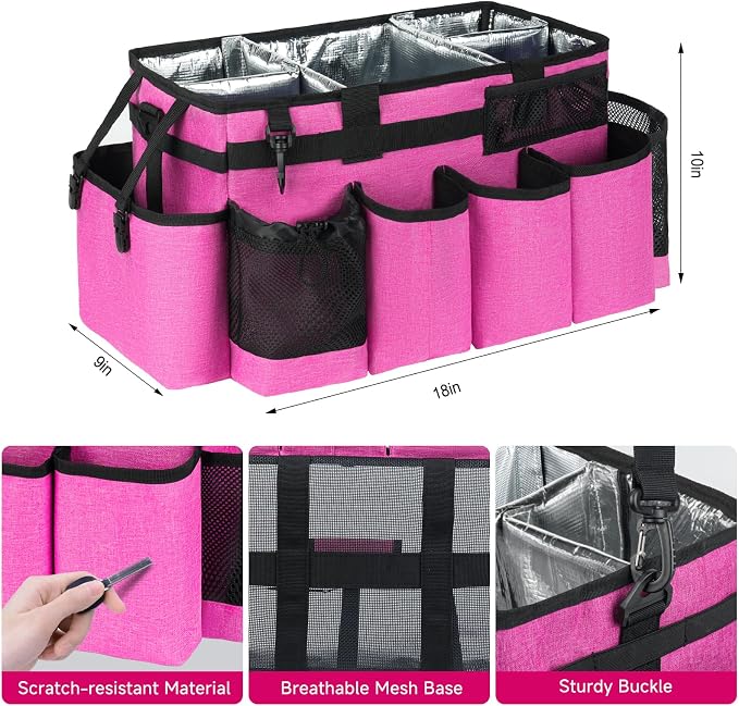 Cleaning Caddy Bag, Extra Large Cleaning Supply Bag for Housekeepers | Sturdy Cleaning Caddy Organizer for Cleaning Supplies with Handle and Adjustable Shouder Strap, Easy to Clean,Rose Pink
