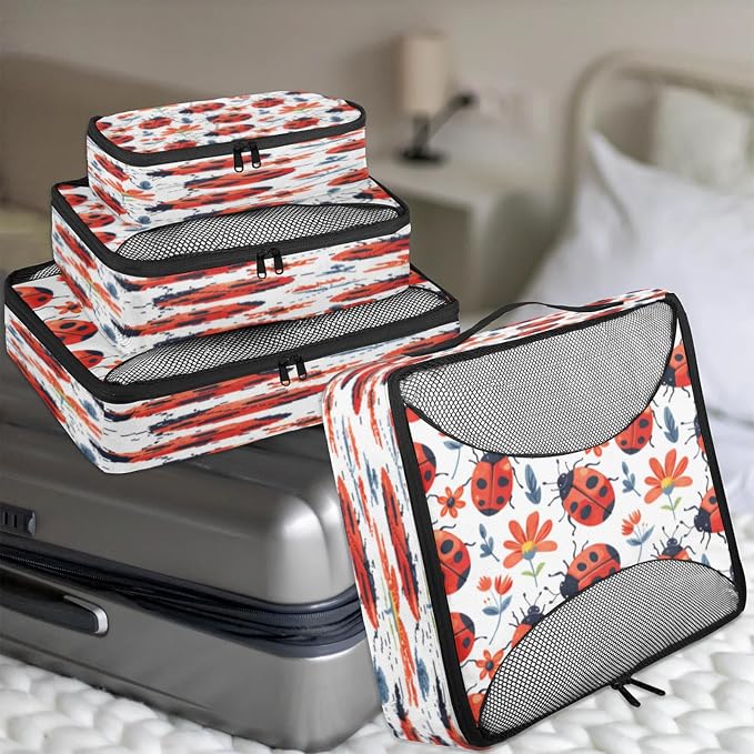 Packing Cubes for Travel, Cute Ladybird Travel Luggage Packing Organizers for Women Men, Large Custom Toiletries Bag for Cosmetics Toiletries, Red Ladybugs